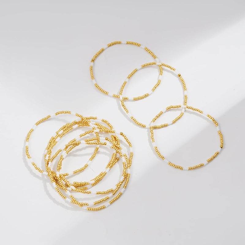 Pymach Store Dainty Gold Plated Pearl Crystal Beaded Bracelets Set for Women 14K Gold Plated Bead Pearl Beads Bracelet Stackable Paperclip Link Chain Bracelets Gold Plated Bracelets for Women Trendy Jewelry - Image 3